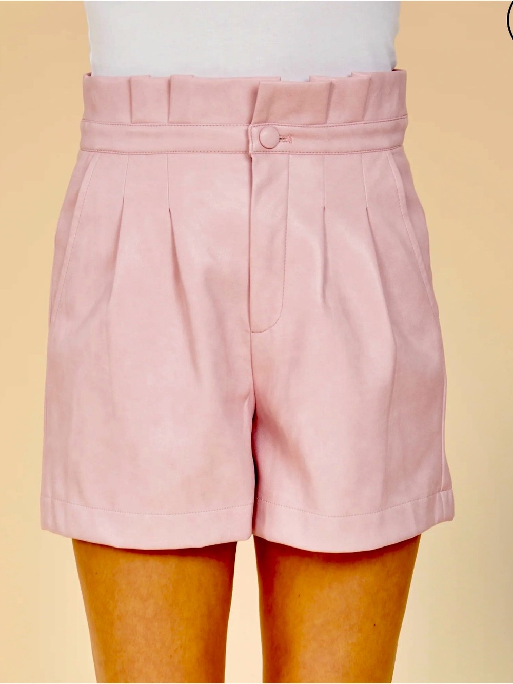 Dolce Cabo Soft Pink Faux Leather  High-Waist Paperbag Shorts